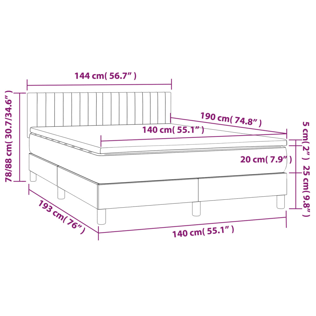 Sommier à lattes de lit avec matelas Gris foncé 140x190cm Tissu - XIOS