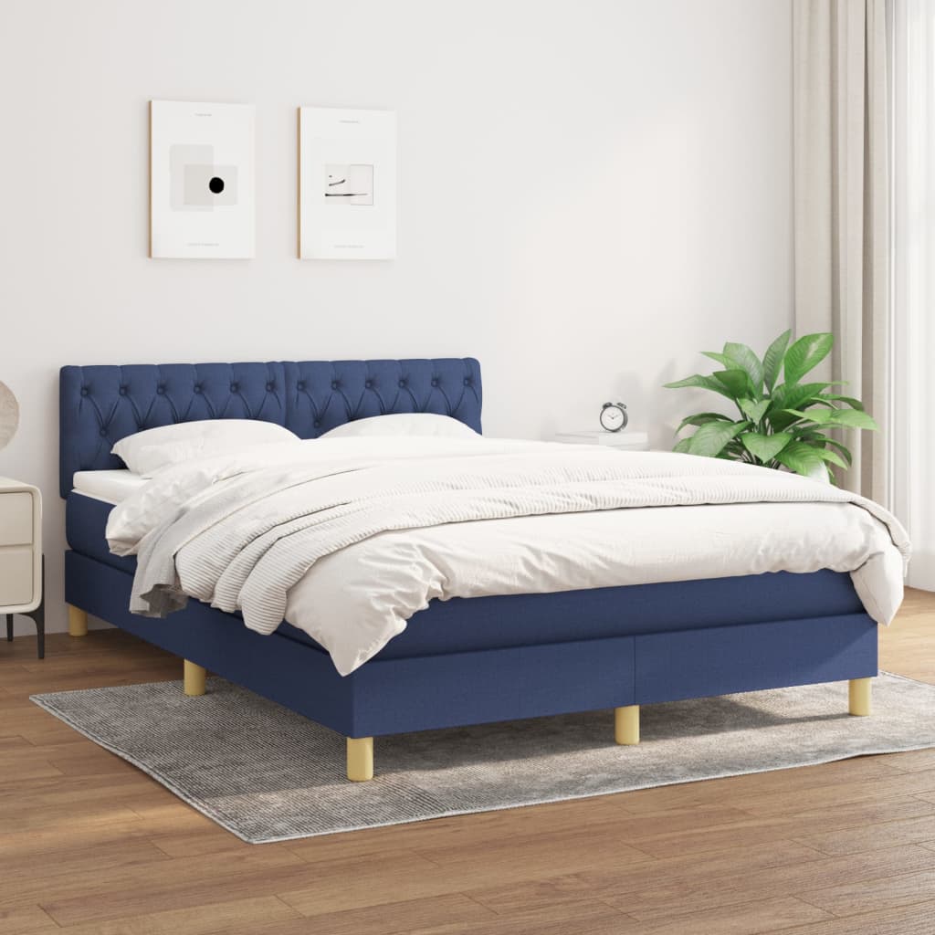 Sommier à lattes de lit avec matelas Bleu 140x200 cm Tissu - XIOS