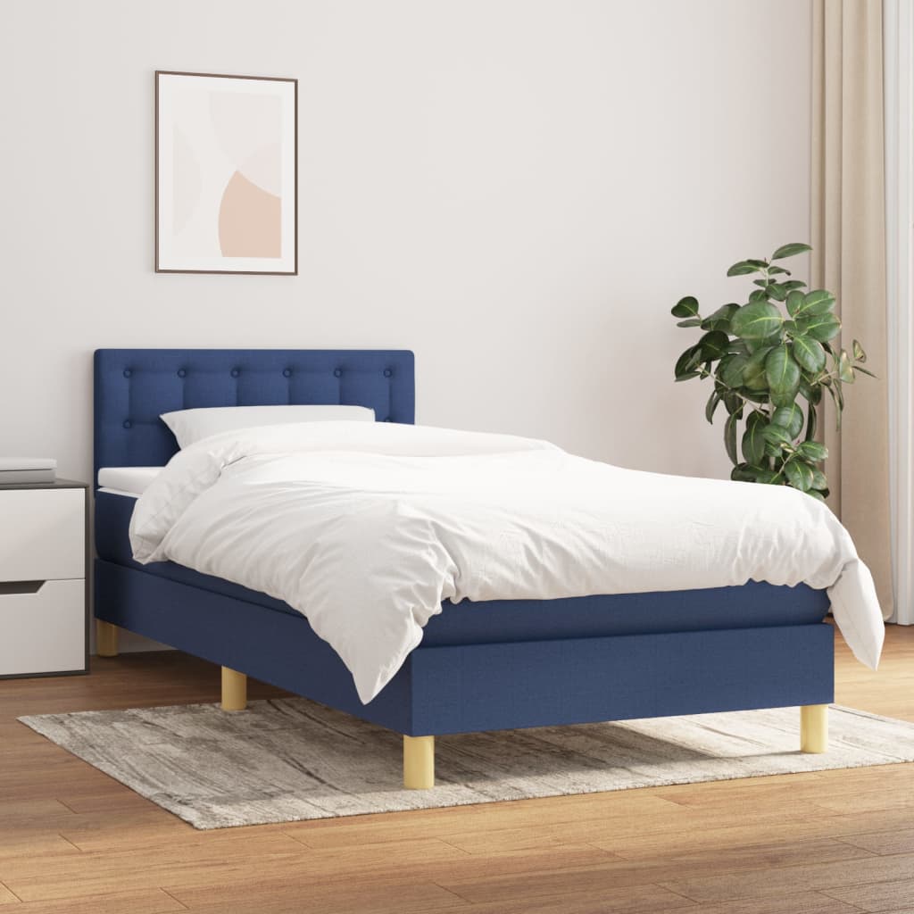 Sommier à lattes de lit avec matelas Bleu 100x200 cm Tissu - XIOS