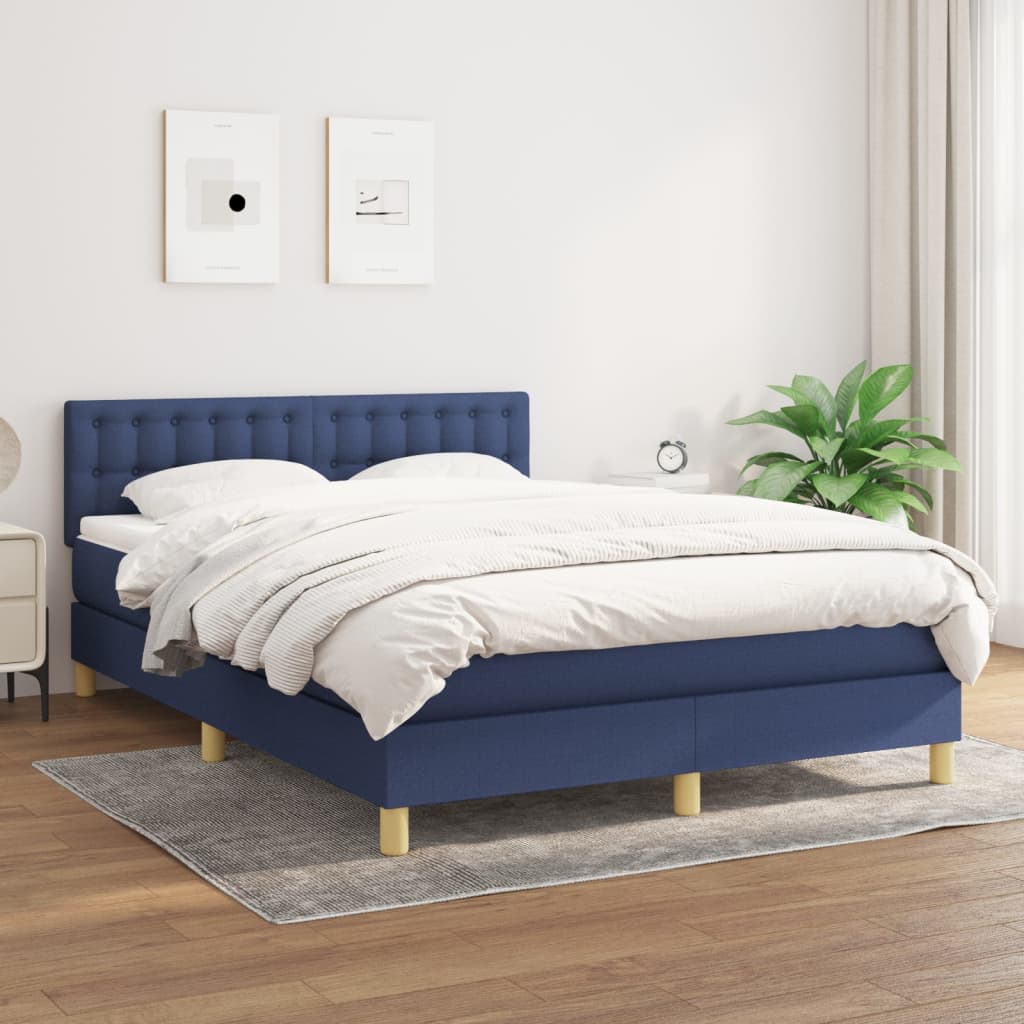 Sommier à lattes de lit avec matelas Bleu 140x200 cm Tissu - XIOS