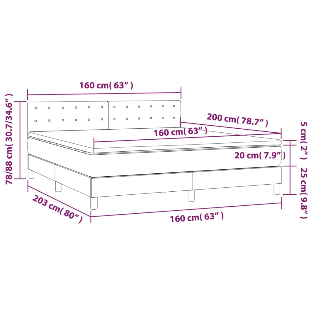 Sommier à lattes de lit avec matelas Gris foncé 160x200cm Tissu Lits & cadres de lit vidaXL