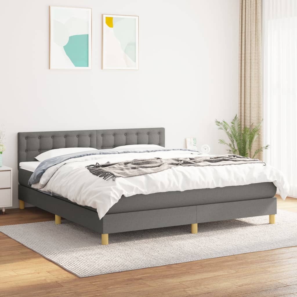 Sommier à lattes de lit avec matelas Gris foncé 160x200cm Tissu Lits & cadres de lit vidaXL