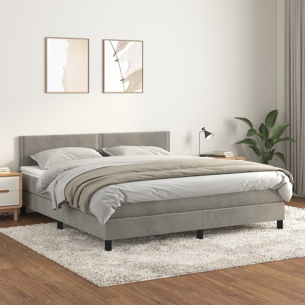 Sommier à lattes de lit et matelas Gris clair 160x200cm Velours - XIOS