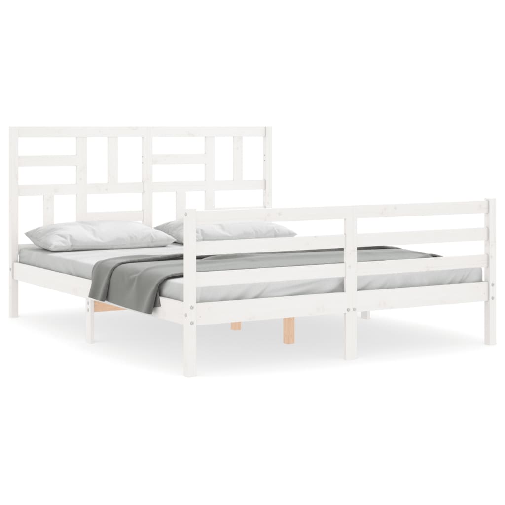 Cadre de lit sans matelas blanc 160x200 cm bois massif - XIOS