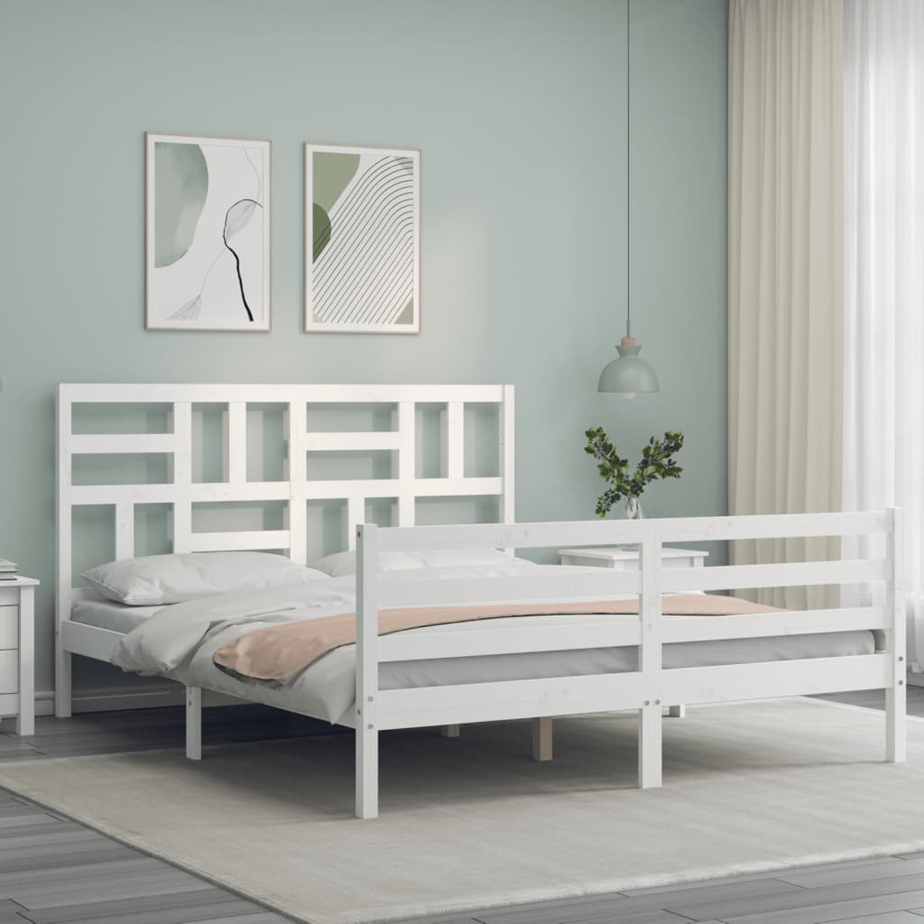 Cadre de lit sans matelas blanc 160x200 cm bois massif - XIOS