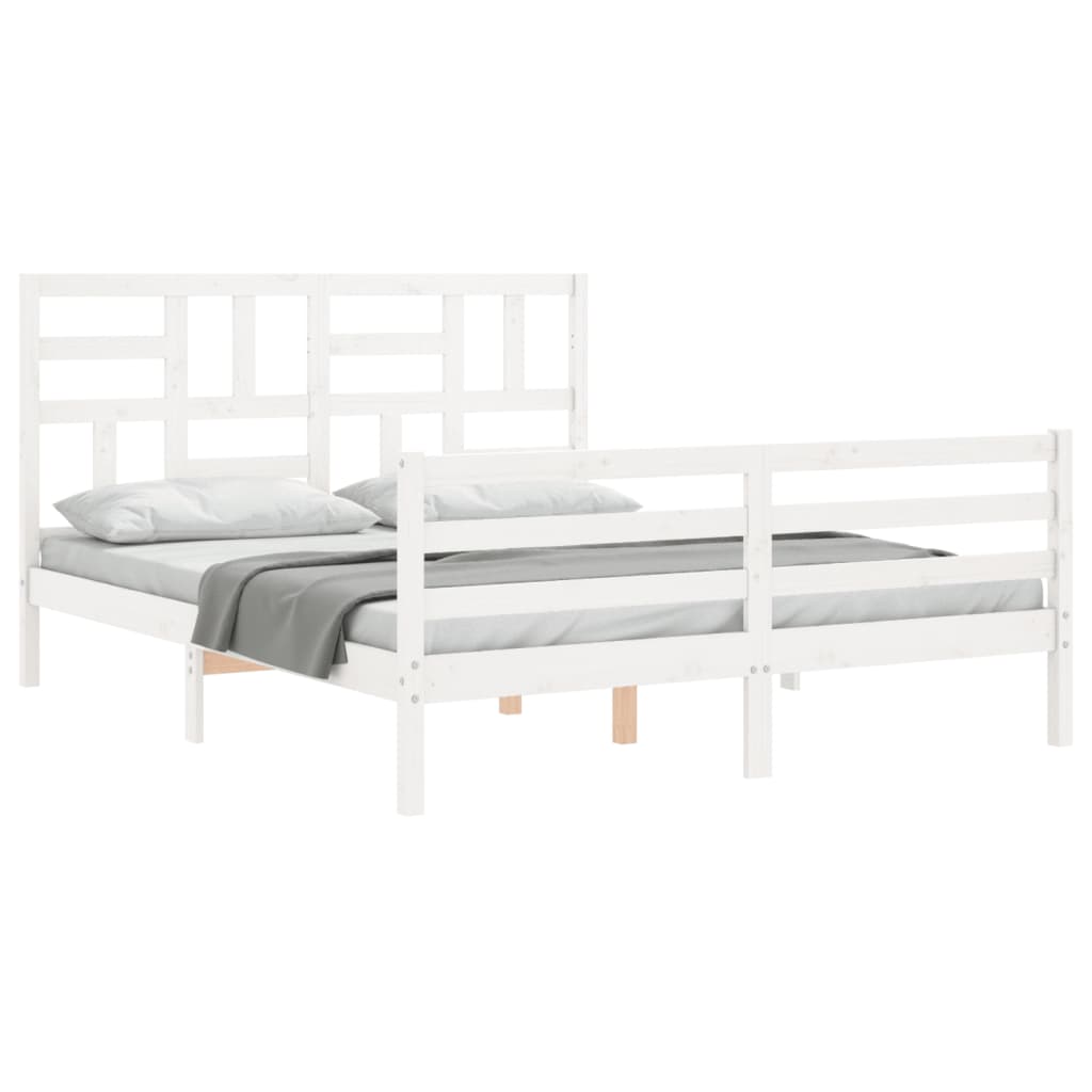 Cadre de lit sans matelas blanc 160x200 cm bois massif - XIOS