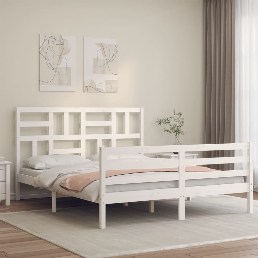 Cadre de lit sans matelas blanc 160x200 cm bois massif - XIOS