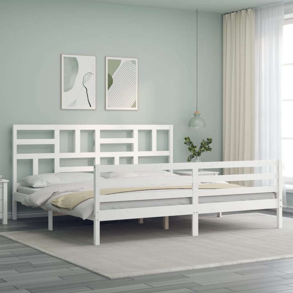 Cadre de lit sans matelas blanc 200x200 cm bois massif - XIOS