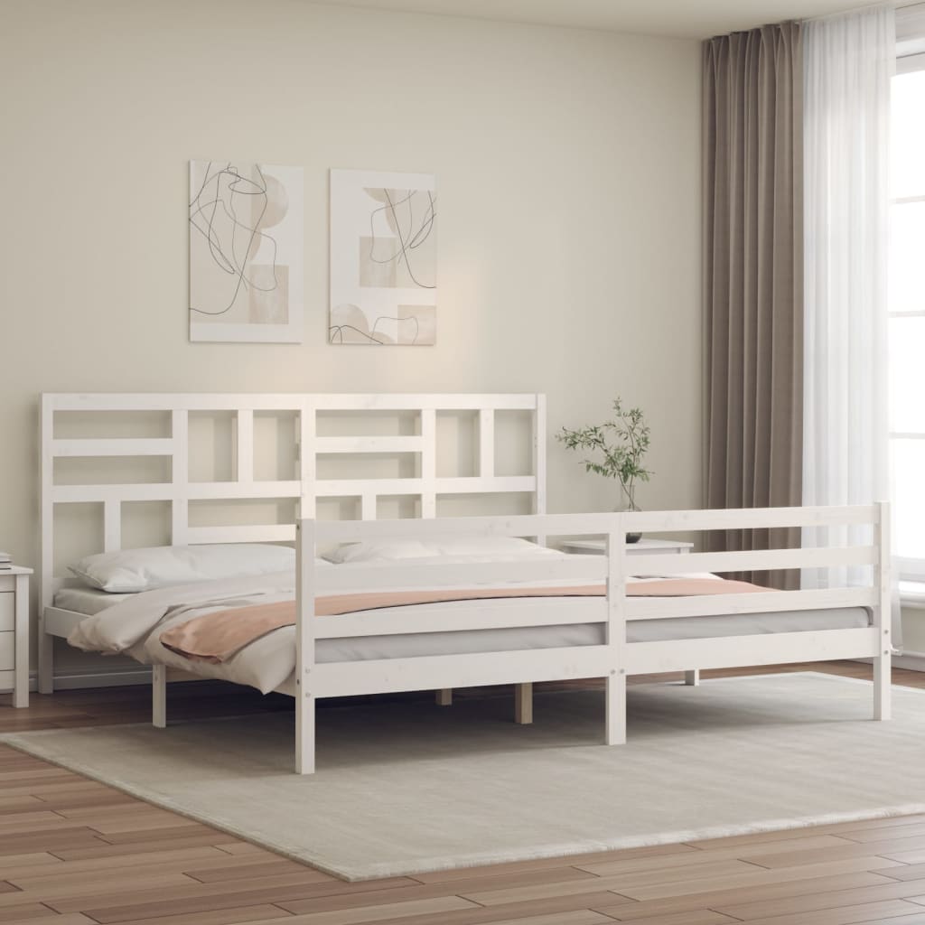 Cadre de lit sans matelas blanc 200x200 cm bois massif - XIOS