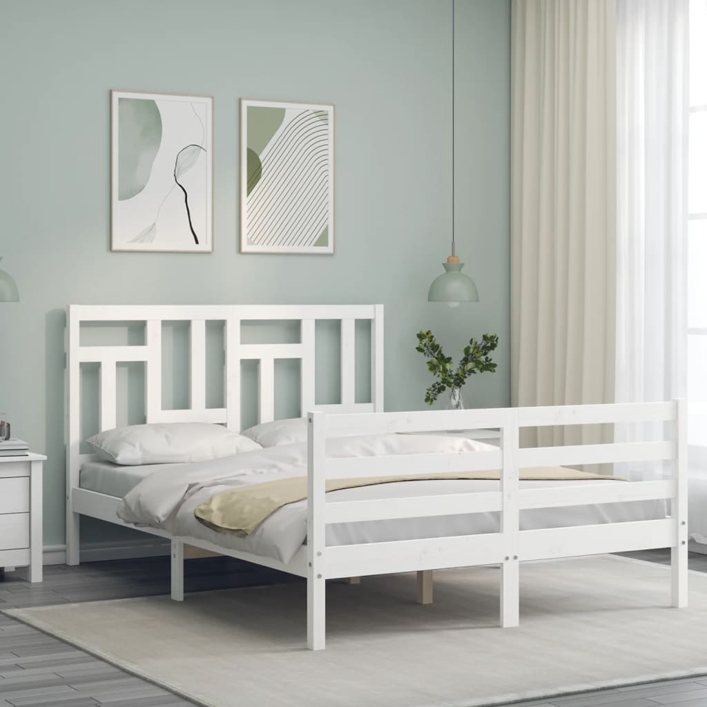 Cadre de lit sans matelas blanc 140x200 cm bois massif - XIOS