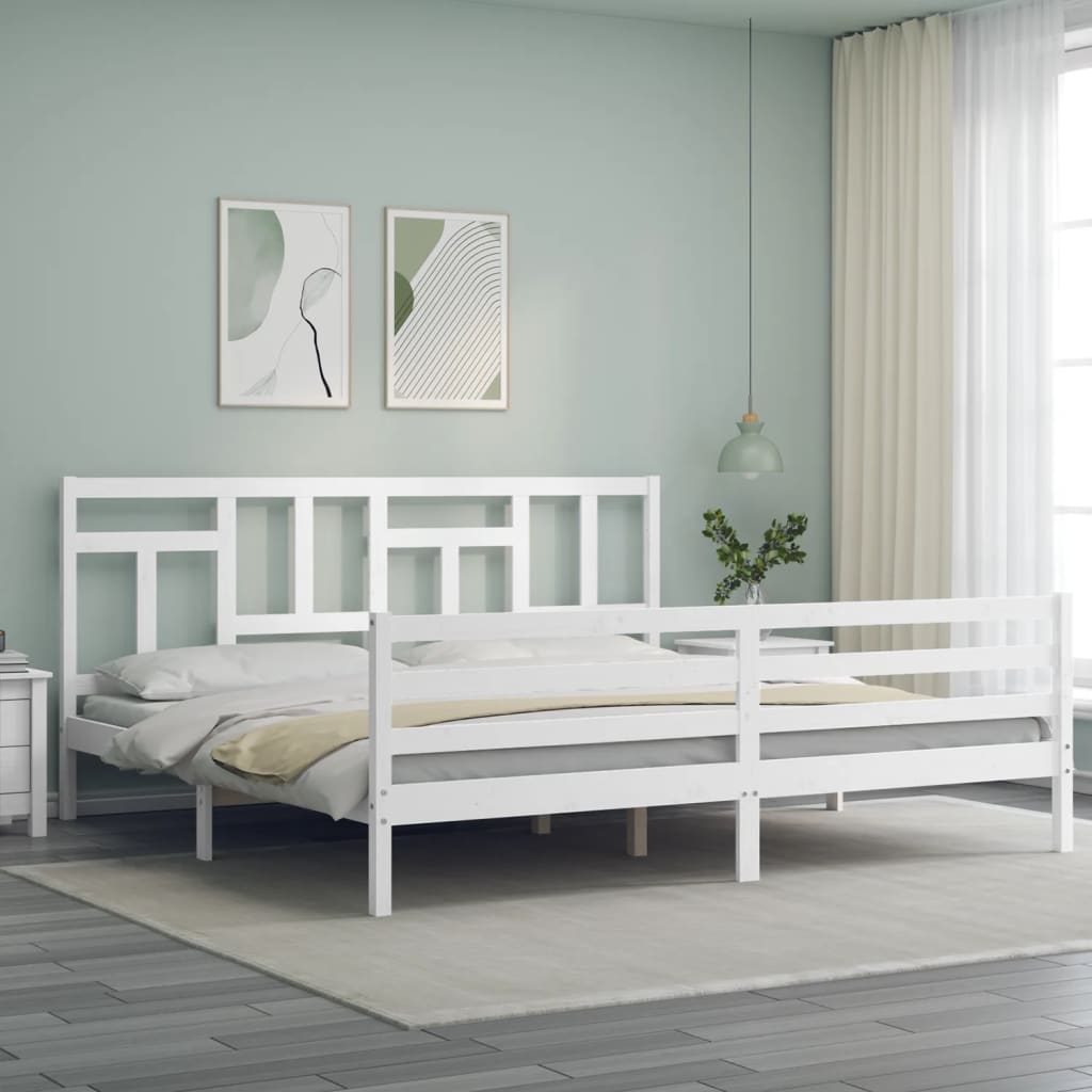 Cadre de lit sans matelas blanc 200x200 cm bois massif - XIOS