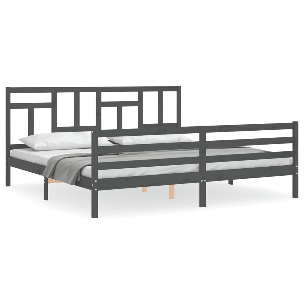 Cadre de lit sans matelas gris 200x200 cm bois massif - XIOS