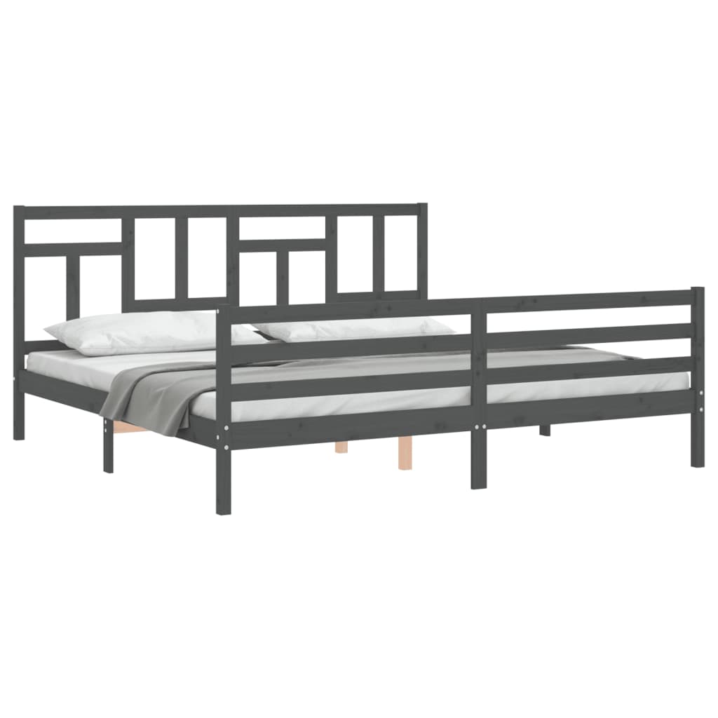 Cadre de lit sans matelas gris 200x200 cm bois massif - XIOS