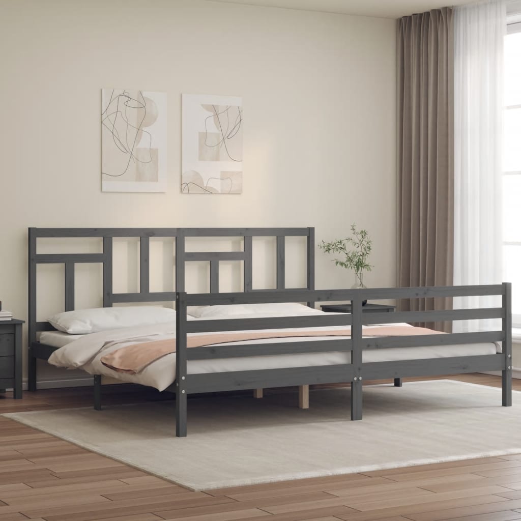 Cadre de lit sans matelas gris 200x200 cm bois massif - XIOS