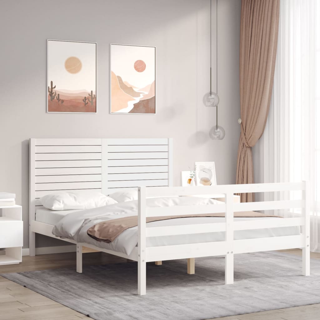 Cadre de lit sans matelas blanc bois massif - XIOS