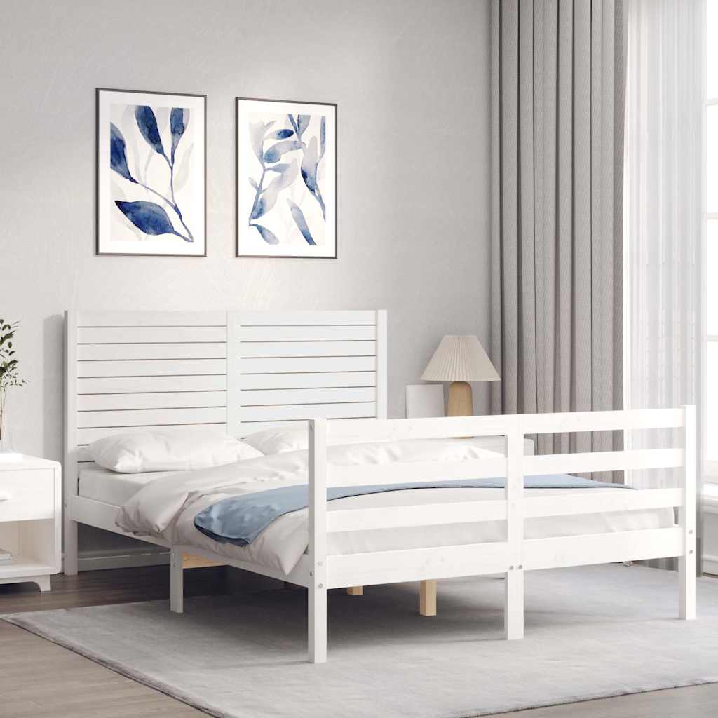 Cadre de lit sans matelas blanc 140x190 cm bois massif - XIOS