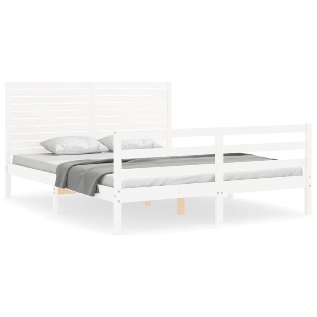 Cadre de lit sans matelas blanc 160x200 cm bois massif - XIOS