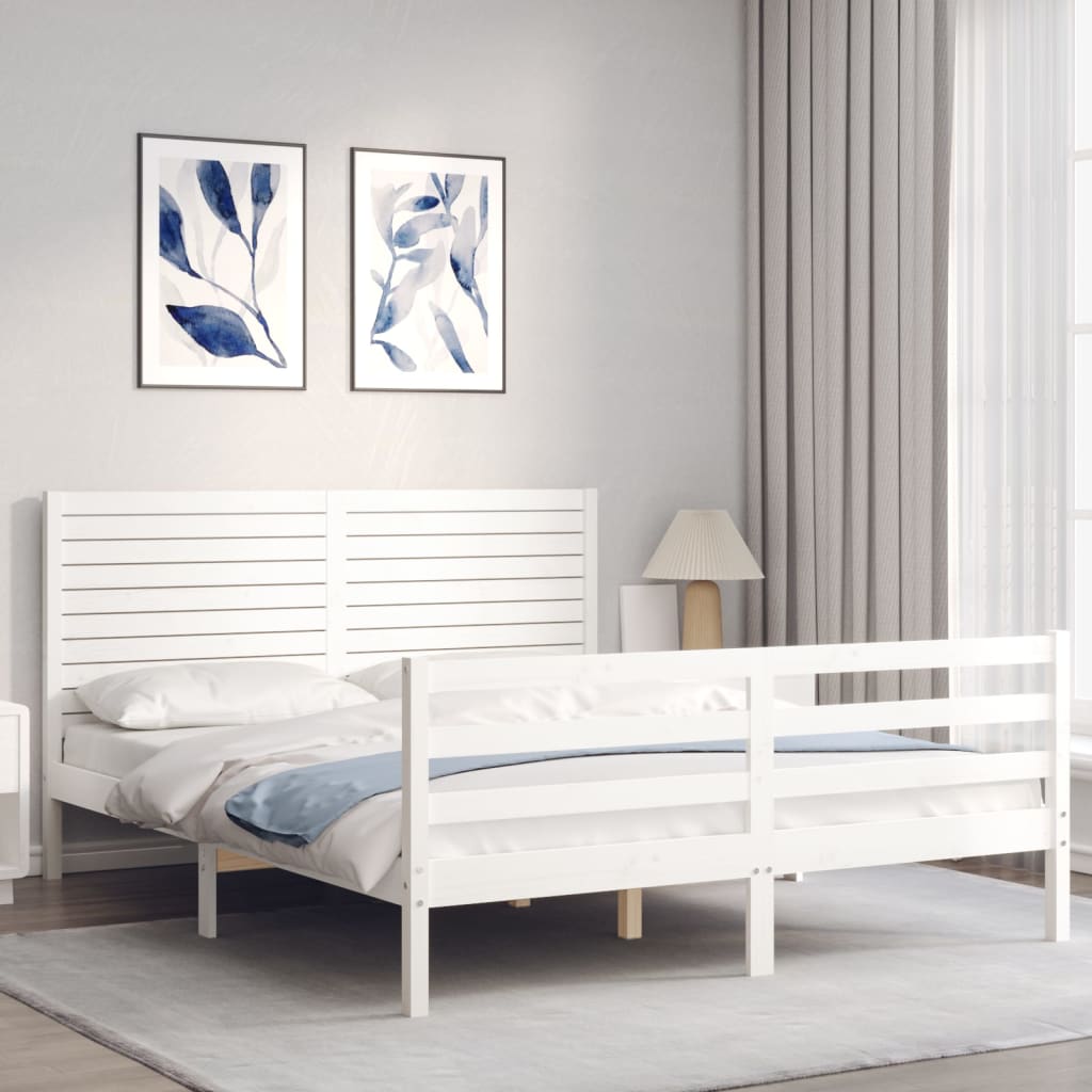 Cadre de lit sans matelas blanc 160x200 cm bois massif - XIOS