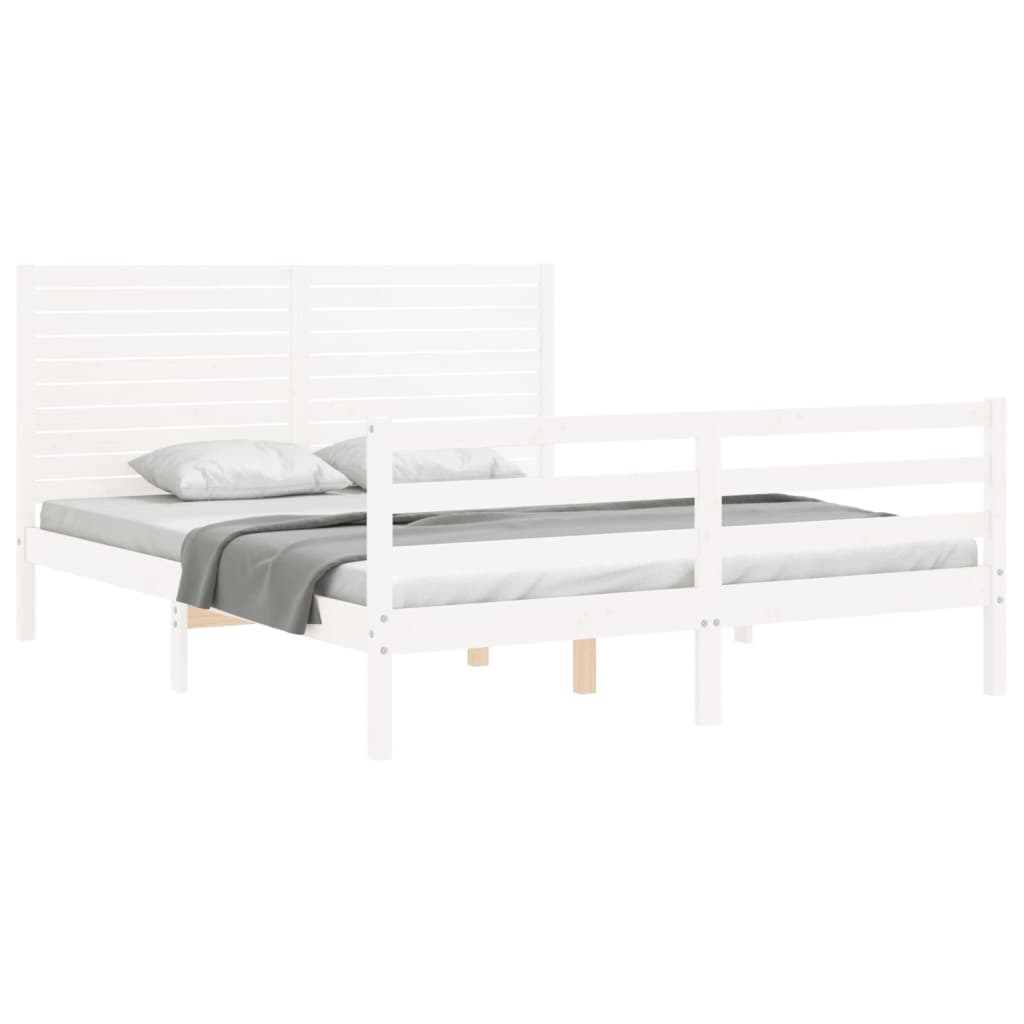 Cadre de lit sans matelas blanc 160x200 cm bois massif - XIOS