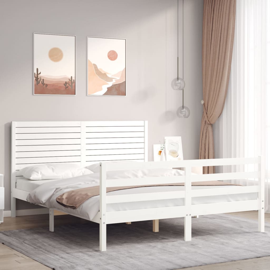 Cadre de lit sans matelas blanc 160x200 cm bois massif - XIOS