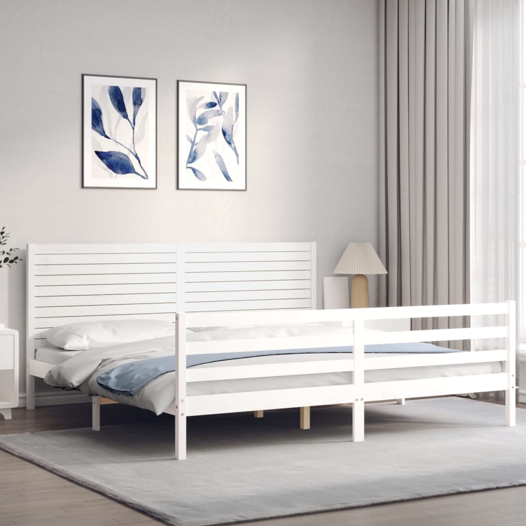 Cadre de lit sans matelas blanc 200x200 cm bois massif - XIOS