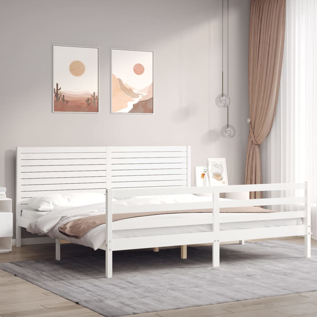 Cadre de lit sans matelas blanc 200x200 cm bois massif - XIOS