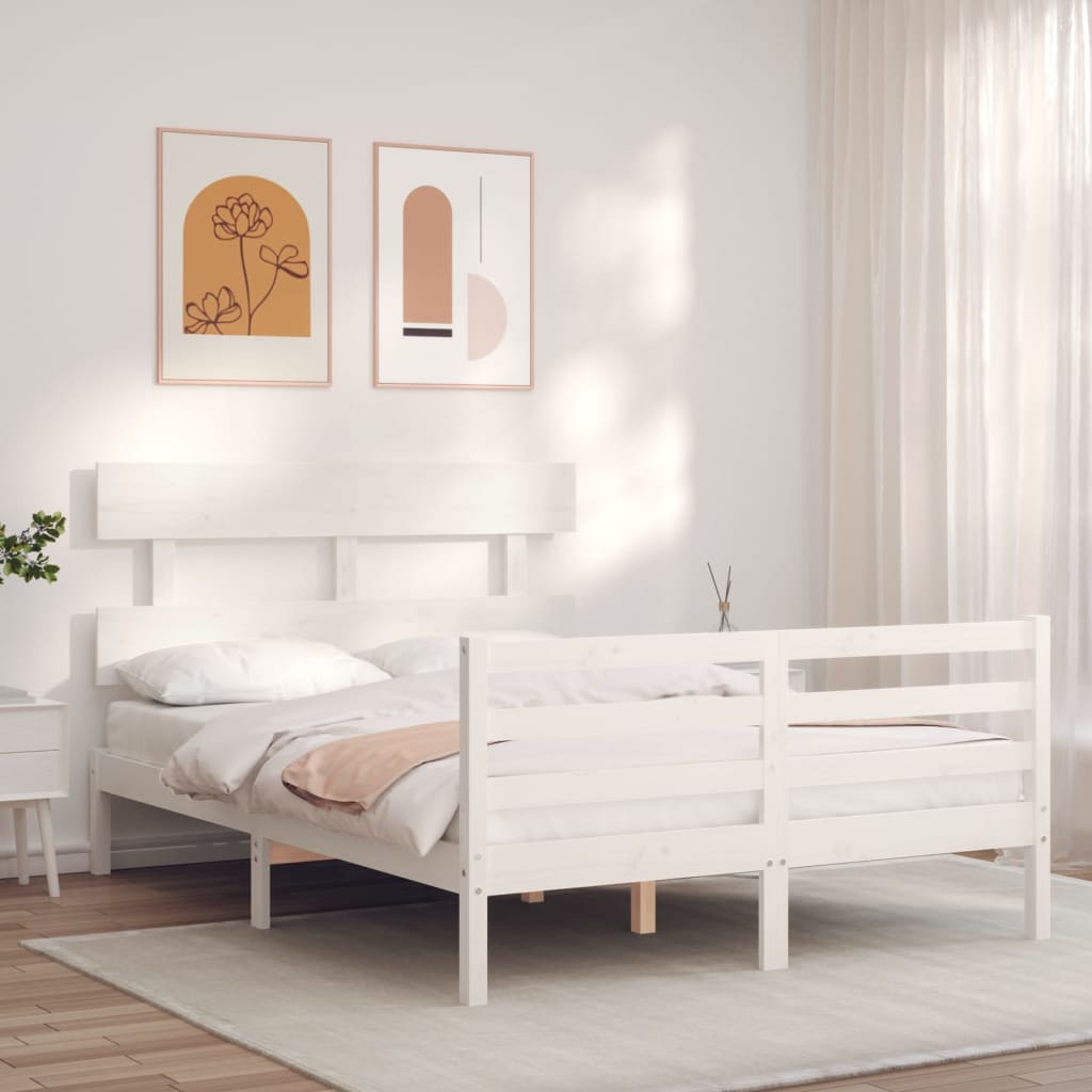 Cadre de lit sans matelas blanc bois massif - XIOS