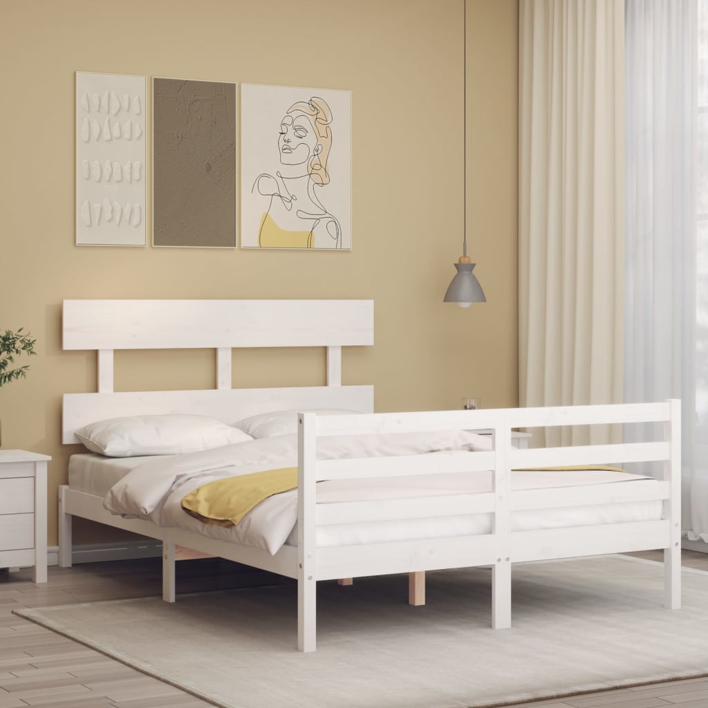 Cadre de lit sans matelas blanc bois massif - XIOS