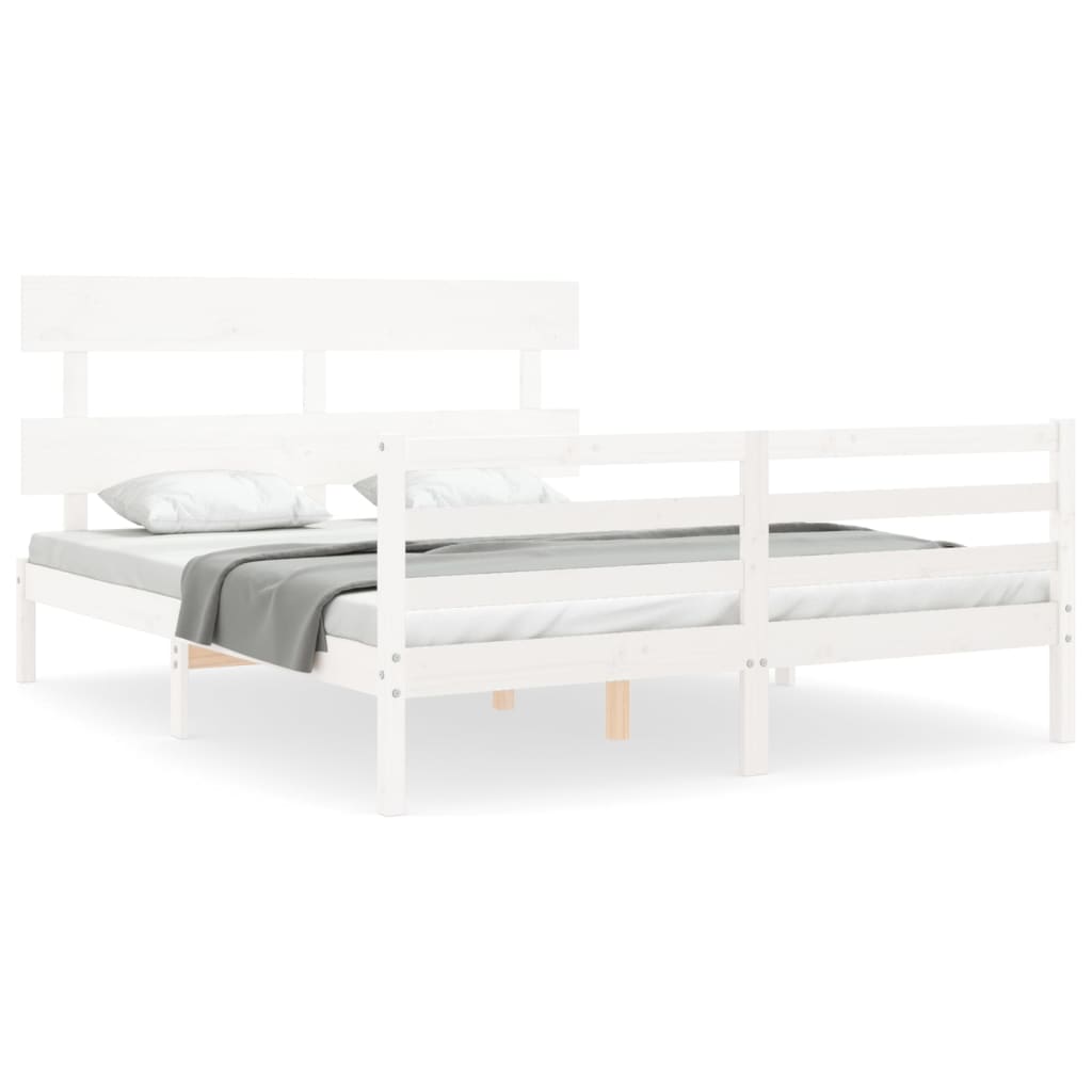 Cadre de lit sans matelas blanc 160x200 cm bois massif - XIOS