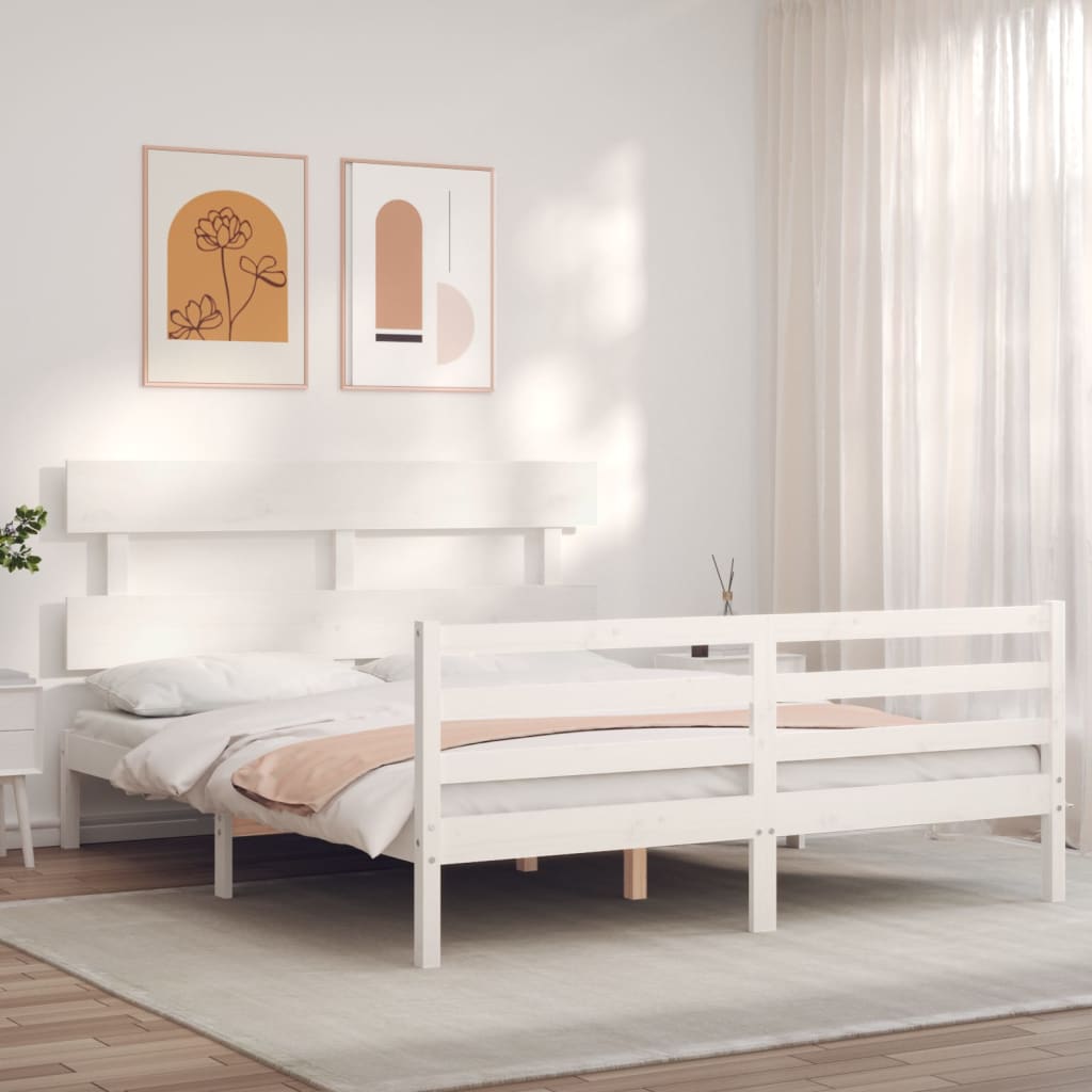 Cadre de lit sans matelas blanc 160x200 cm bois massif - XIOS