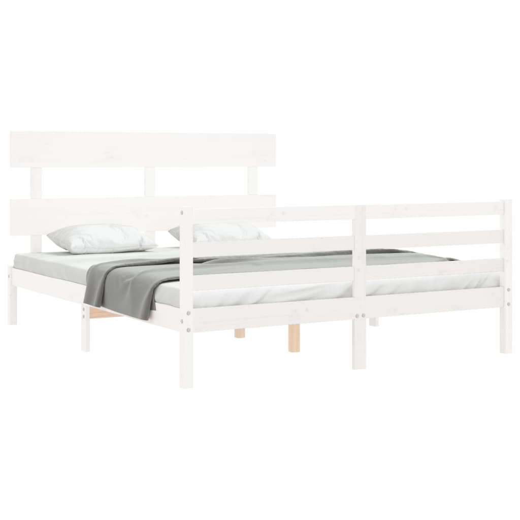 Cadre de lit sans matelas blanc 160x200 cm bois massif - XIOS