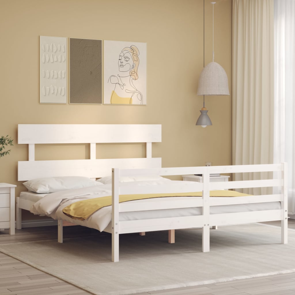 Cadre de lit sans matelas blanc 160x200 cm bois massif - XIOS