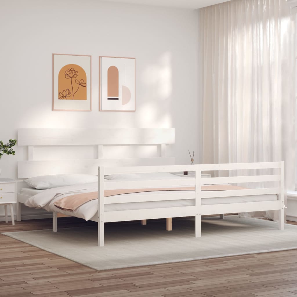Cadre de lit sans matelas blanc 200x200 cm bois massif - XIOS