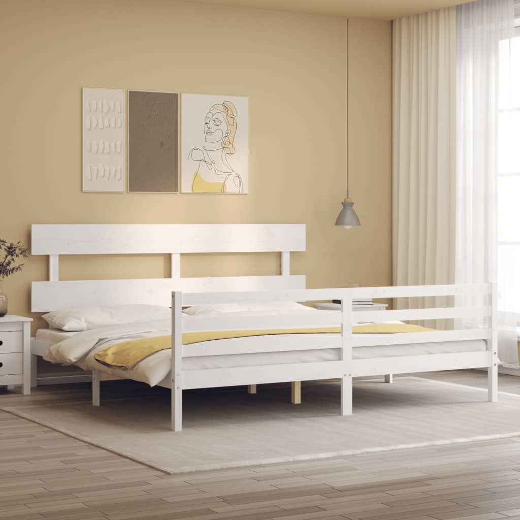 Cadre de lit sans matelas blanc 200x200 cm bois massif - XIOS