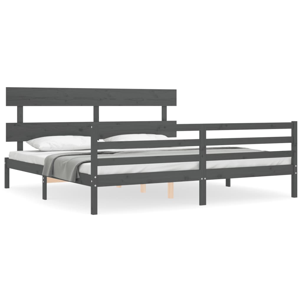 Cadre de lit sans matelas gris 200x200 cm bois massif - XIOS
