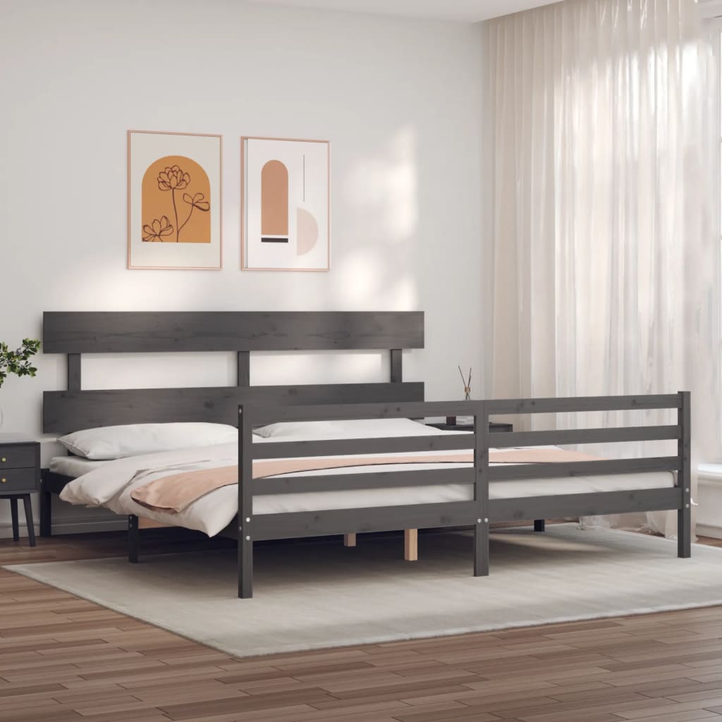 Cadre de lit sans matelas gris 200x200 cm bois massif - XIOS