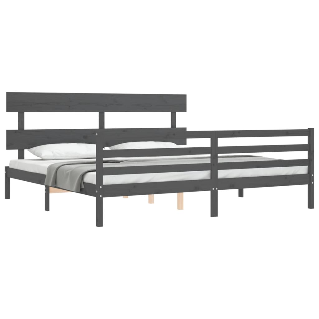 Cadre de lit sans matelas gris 200x200 cm bois massif - XIOS
