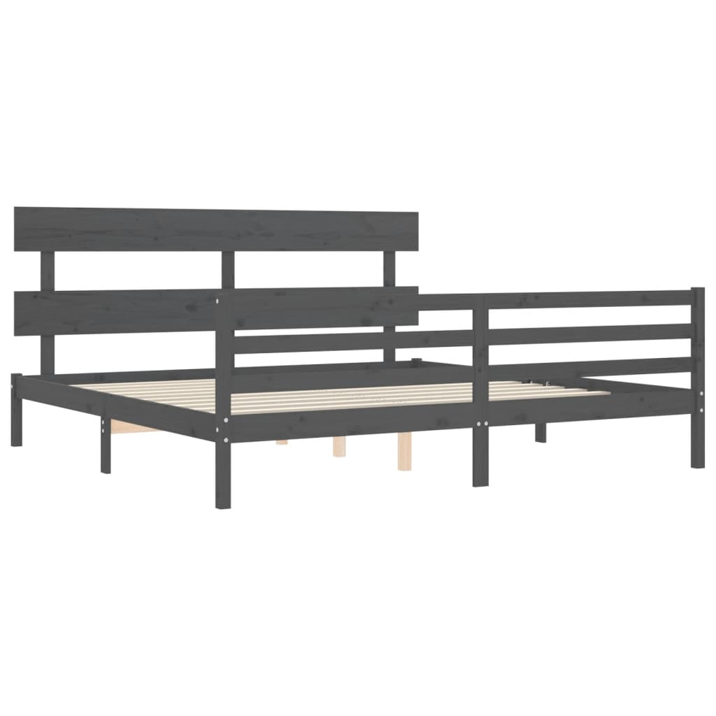 Cadre de lit sans matelas gris 200x200 cm bois massif - XIOS