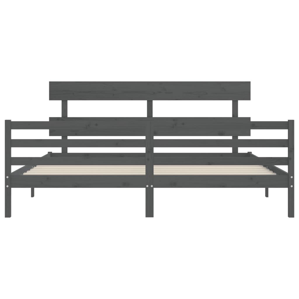 Cadre de lit sans matelas gris 200x200 cm bois massif - XIOS