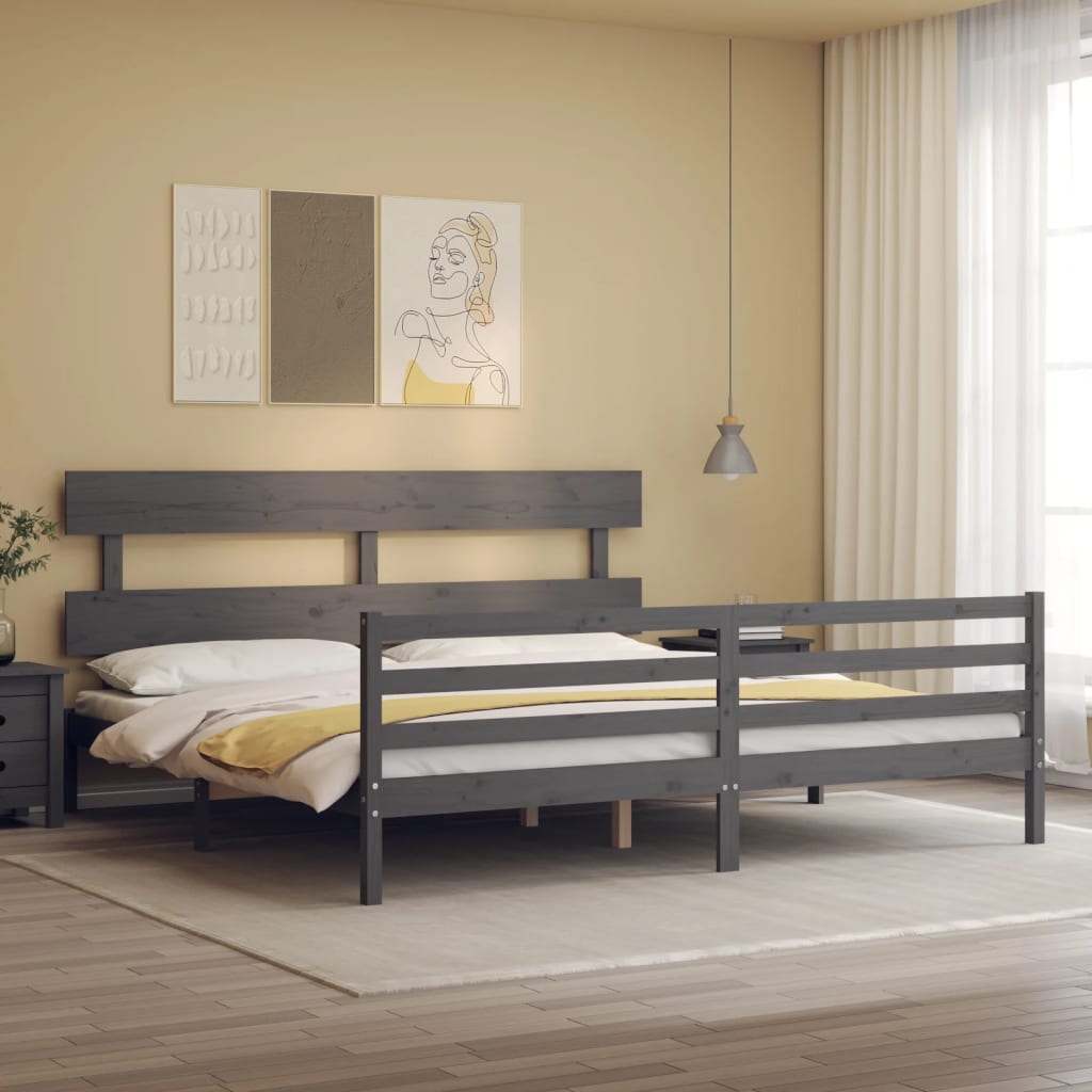 Cadre de lit sans matelas gris 200x200 cm bois massif - XIOS