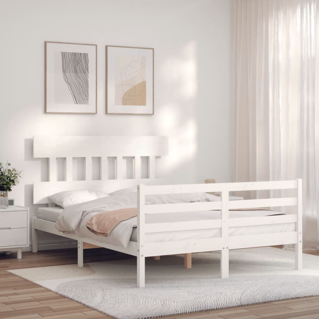 Cadre de lit sans matelas blanc bois massif - XIOS