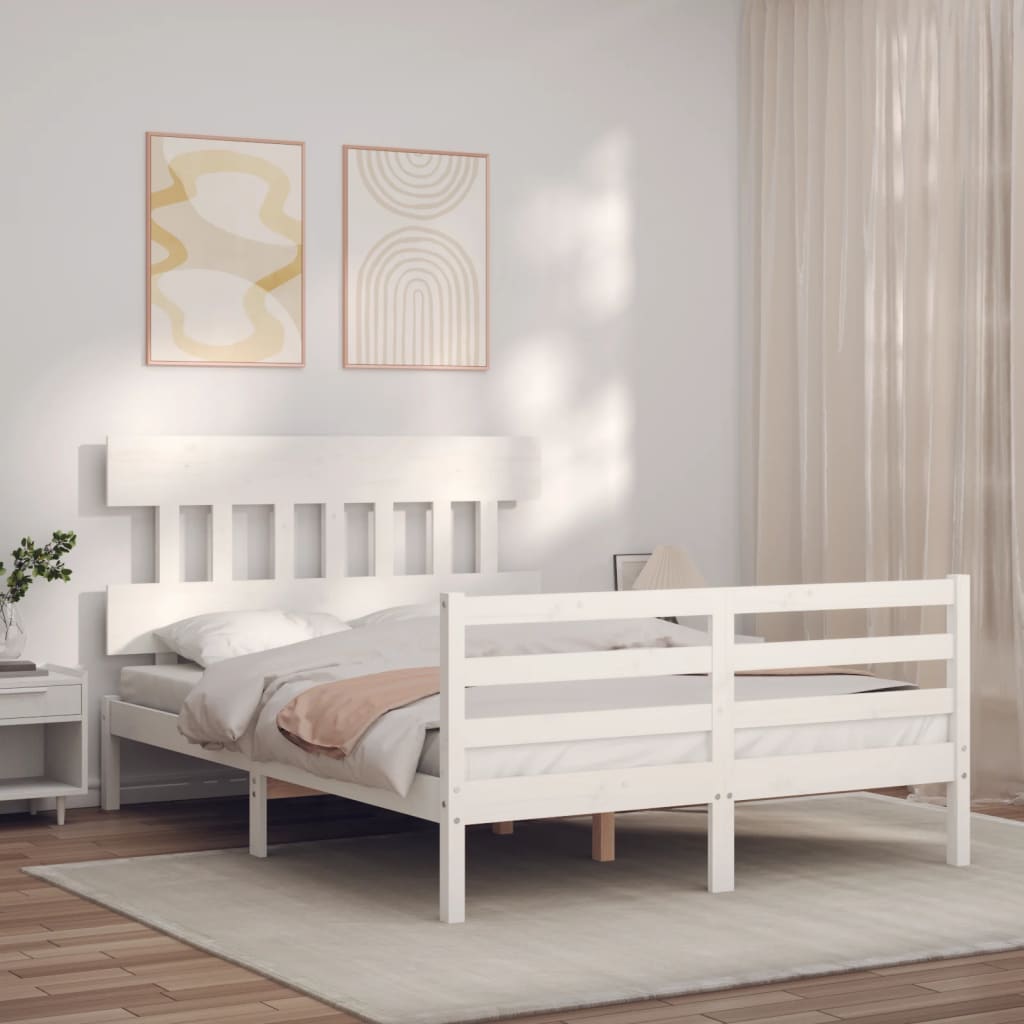 Cadre de lit sans matelas blanc bois massif - XIOS