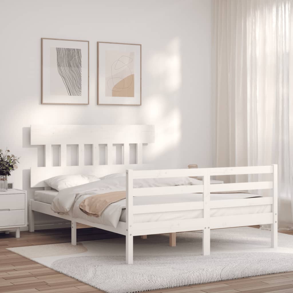 Cadre de lit sans matelas blanc 140x200 cm bois massif - XIOS