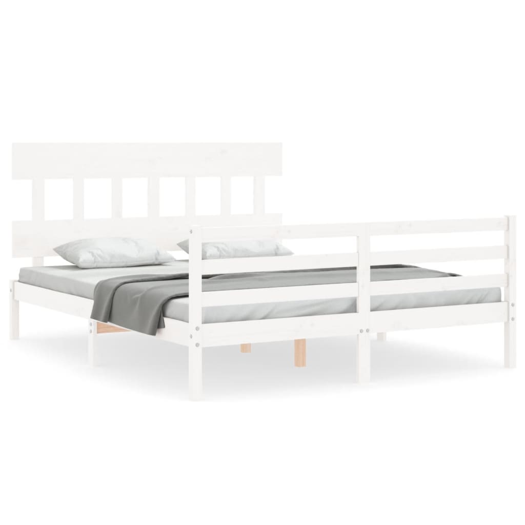 Cadre de lit sans matelas blanc 160x200 cm bois massif - XIOS