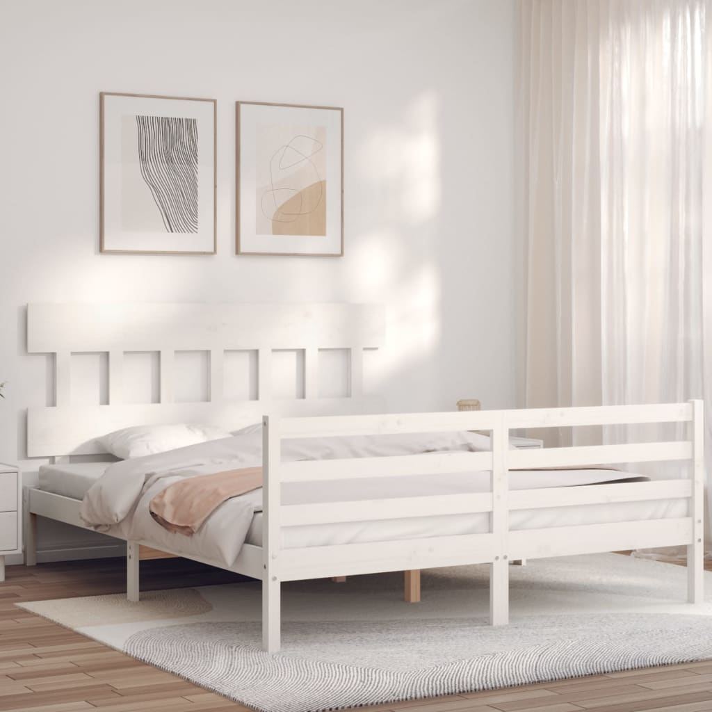 Cadre de lit sans matelas blanc 160x200 cm bois massif - XIOS