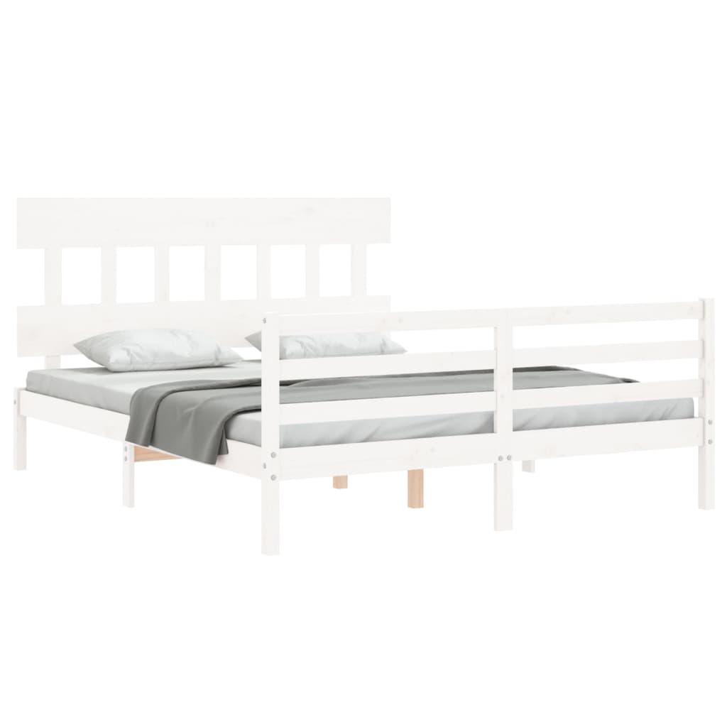 Cadre de lit sans matelas blanc 160x200 cm bois massif - XIOS