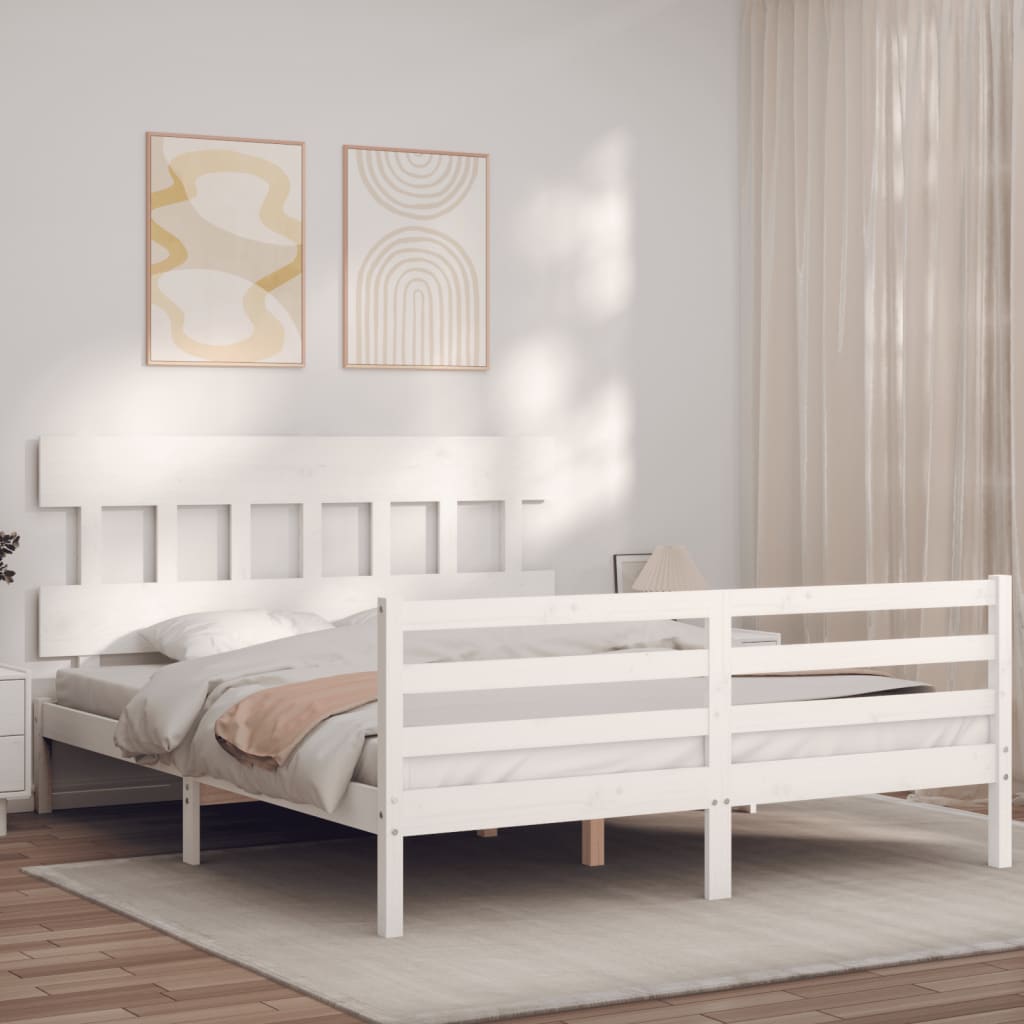 Cadre de lit sans matelas blanc 160x200 cm bois massif - XIOS