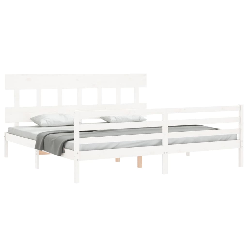 Cadre de lit sans matelas blanc 200x200 cm bois massif - XIOS