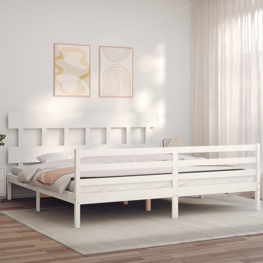 Cadre de lit sans matelas blanc 200x200 cm bois massif - XIOS