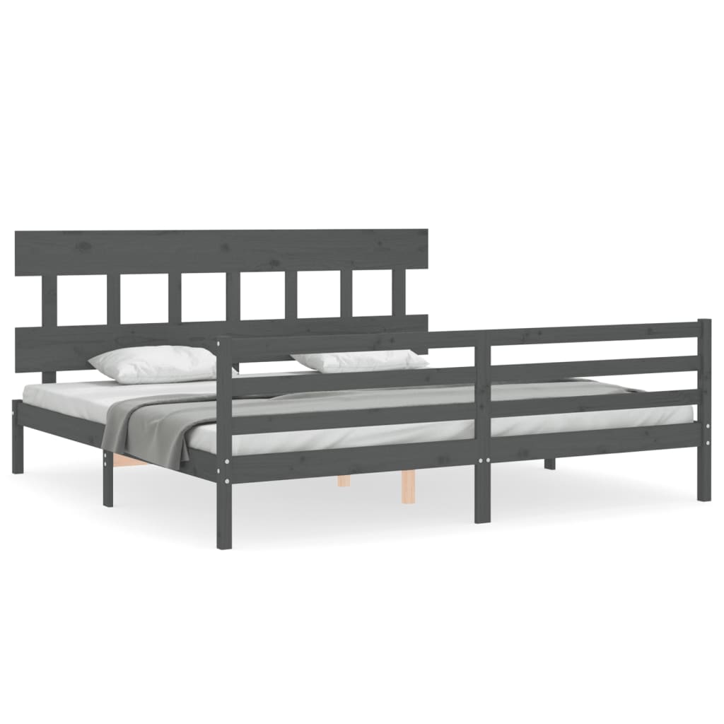 Cadre de lit sans matelas gris 200x200 cm bois massif - XIOS